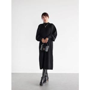 【ヴァン】ボリュームスリーブリブニットワンピース