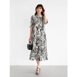 【ヴァン】フラワープリントハーフスリーブプリーツワンピース