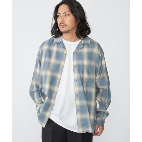 【シップス　メン】SHIPS: オンブレ チェック オープンカラー シャツ