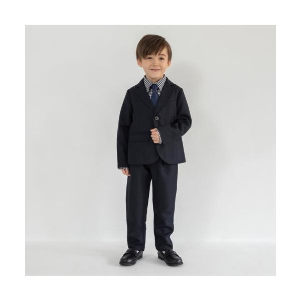 【branshes】【フォーマル3点セット】ネイビージャケット+ロングパンツ+ギンガムシャツ