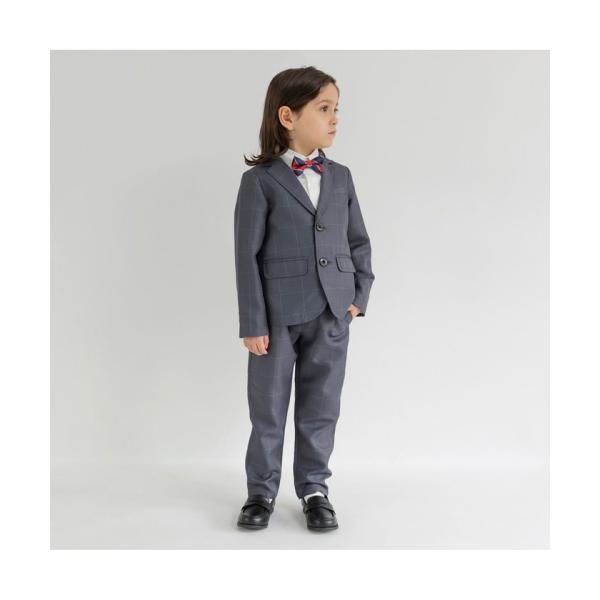 【branshes】【フォーマル3点セット】グレーチェックジャケット＋ロングパンツ＋白シャツ