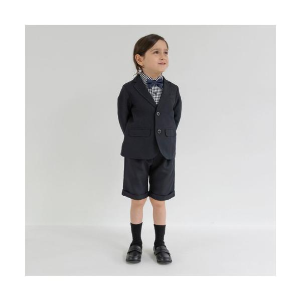 【branshes】【フォーマル3点セット】ネイビージャケット+ハーフパンツ+ギンガムシャツ