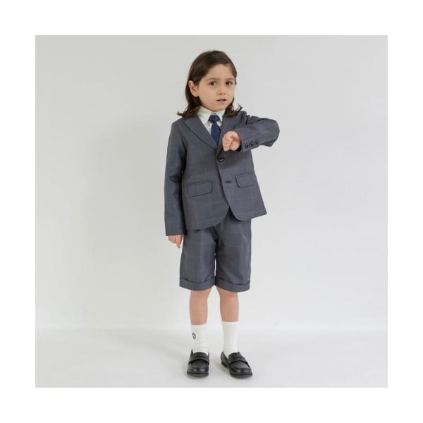 【branshes】【フォーマル3点セット】グレーチェックジャケット＋ハーフパンツ＋白シャツ