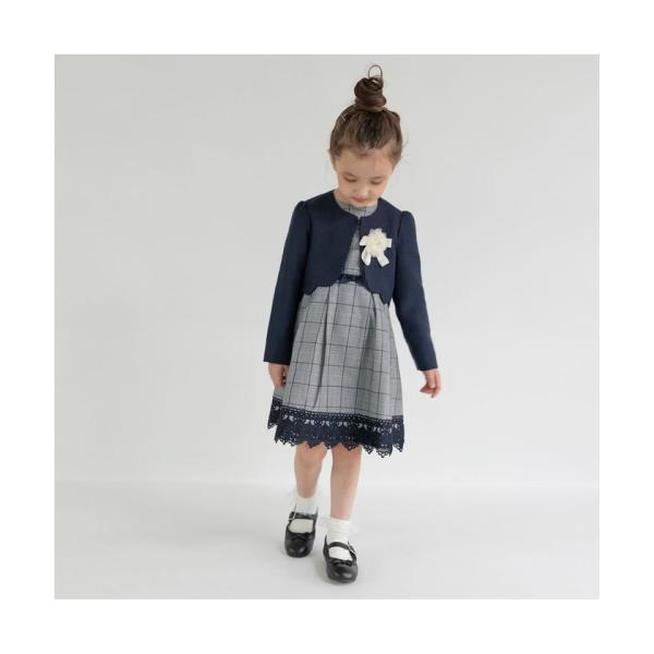 【branshes】【フォーマル】ジャケット＋グレンチェックジャカードワンピース＋コサージュ　３点セ...