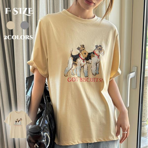 2024 春 夏 レディース ファッション アニマル tシャツ 犬柄tシャツ tシャツ 半袖tシャツ...