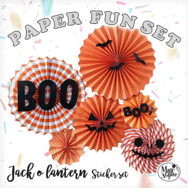 ステッカー付き ペーパーファン 6ピース セット  ジャックオランタン ハロウィン パーティー 飾り...