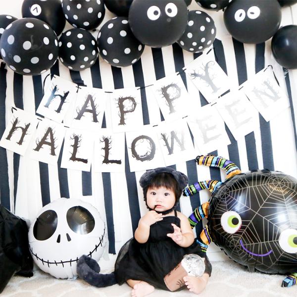 送料無料 ハロウィン 【くろぼんモノトーンデコレ】 フォトブース デコレ クレープストリーマー スカ...