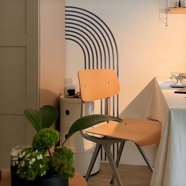 ウォールステッカー 飾り モノトーン 線 【ブラックレインボー】 はがせる 壁 シール ステッカー ...