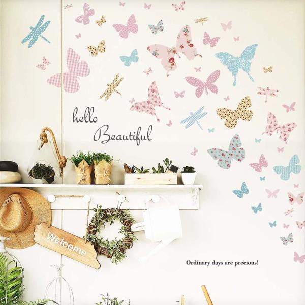 ウォールステッカー はがせる シール 壁紙  バタフライフラワー 飾り