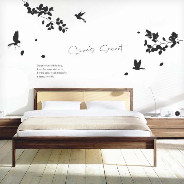 ウォールステッカー 木 鳥 モノトーン 黒 シルエット はがせる 壁 シール ステッカー 壁紙 飾り...