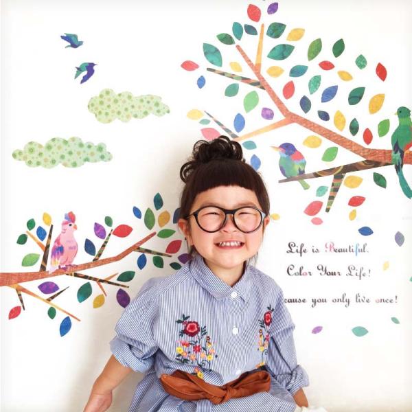 ウォールステッカー 鳥 木 【ライフイズカラフル】 はがせる 壁 シール ステッカー 壁紙 大きい ...
