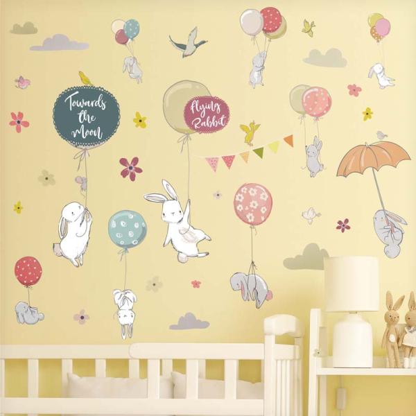 ウォールステッカー うさぎ イースター 【フライングラビット】 はがせる 壁 シール ステッカー 壁...