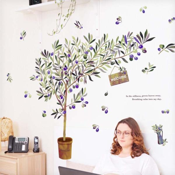 ウォールステッカー 大きな木 オリーブ はがせる 壁 シール ステッカー 壁紙 大きい 飾り 飾りつ...