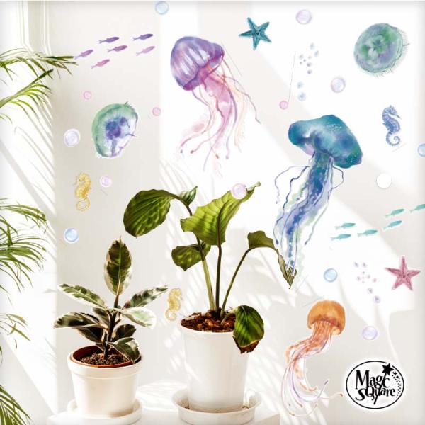 ウォールステッカー くらげ 海の生き物 水族館 【くらげジェニック】 はがせる 壁 シール ステッカ...