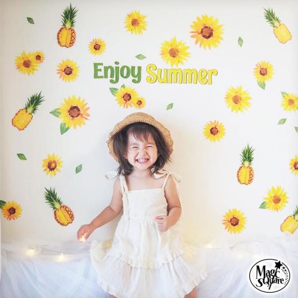 ウォールステッカー パイナップルとひまわりトロピカル  南国 パイナップル ひまわり 夏 受注印刷