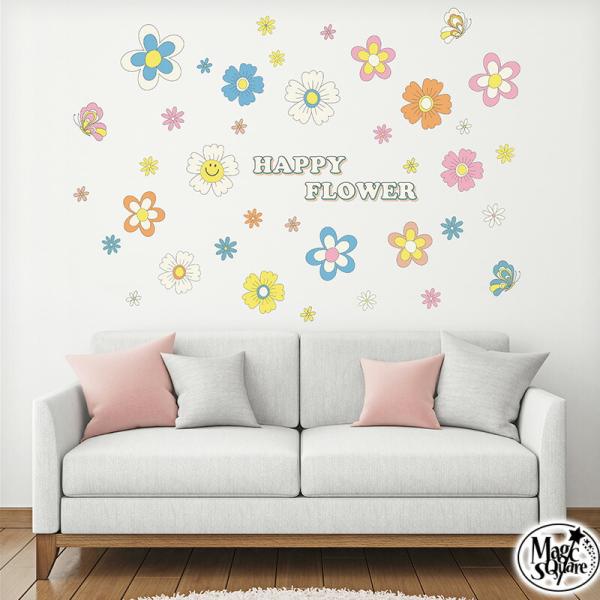 ウォールステッカー ポップンフラワー 花 カラフル  インテリア 飾り 室内 男の子 女の子