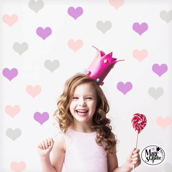 ウォールステッカー バレンタイン ハート 飾り ハートフレークAピンクx紫xグレー 受注印刷