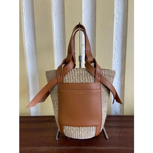 VIOLA d'ORO/ヴィオラドーロ　アバカ製　レザーポケットトート　Ｖ−８５９３　ナチュラル×キ...