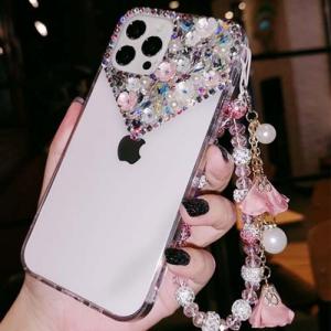 iPhoneお花ストーンキラキラビジュークリアスマホケース 7 8 plus x xs