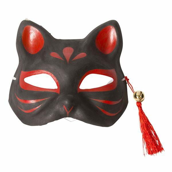 花鳥風月 きつね面 黒 半面 お面 狐 ブラック ハーフマスク