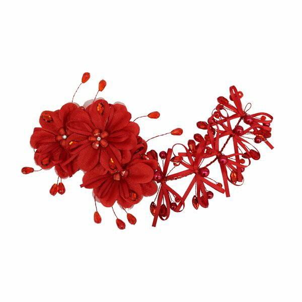 枝垂れ髪飾り 和風 花髪飾り 和装 草花 花柄 赤 ヘアアクセサリー 花鳥風月 みやびすがた