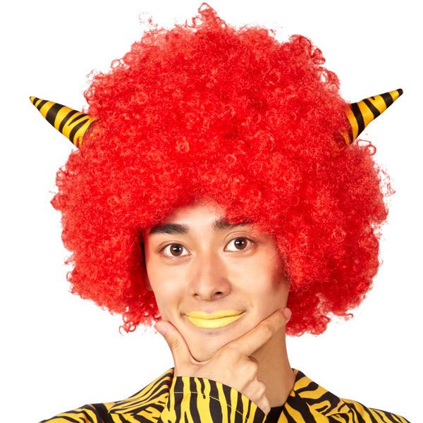 角付ハイパーアフロ 赤 鬼かつら 赤鬼 カツラ ウィッグ 鬼 コスプレ アフロ レッド