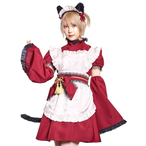 ハイカラニズム ネコメイド メイド服 黒猫 コスプレ 衣装 ハロウィン 仮装 赤 女性用