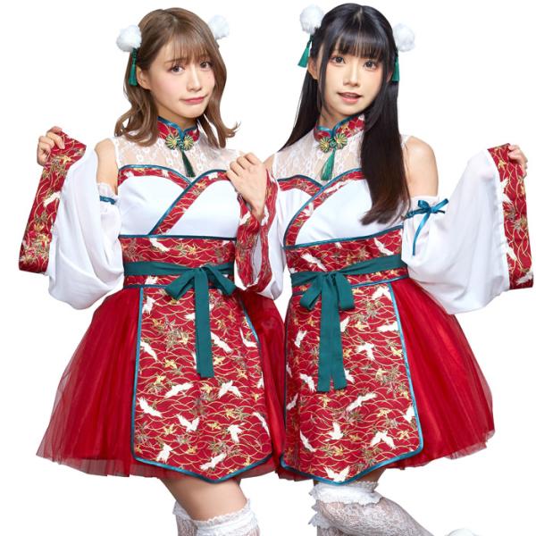 奉仕品 恋衣 和装束 レッド 和風 コスチューム コスプレ 衣装 女性用 レディース 付け袖 髪飾り...