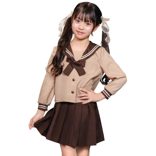 ブラウンセーラー キッズ 制服 セーラー服 コスプレ 仮装 ハロウィン バレンタイン 衣装 ベージュ...