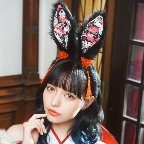 和柄カチューシャ 黒うさぎ