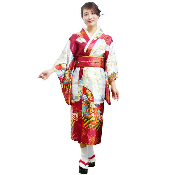 レディース着物 紅舞妓 仮装用 着物 コスプレ 衣装 帯はマジックテープ簡易仕様
