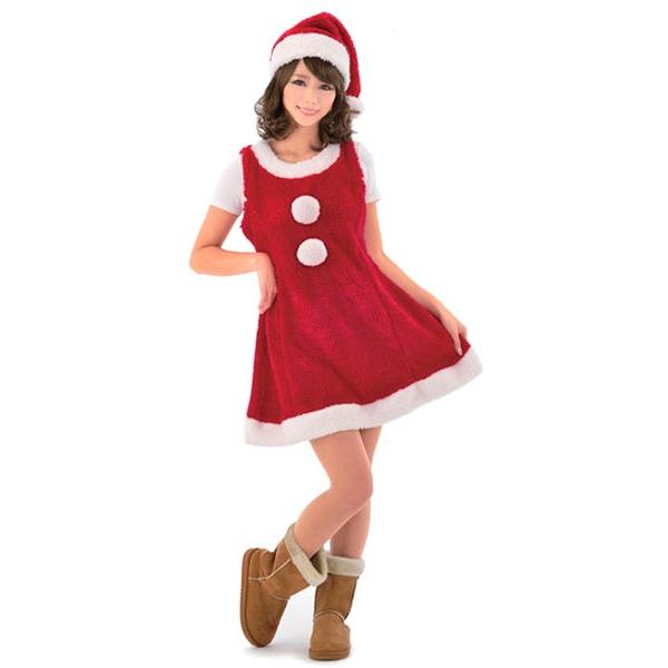 【訳ありB品】ふわもこサンタちゃん サンタ コスプレ 衣装 仮装 クリスマス ワンピース 帽子 赤 ...