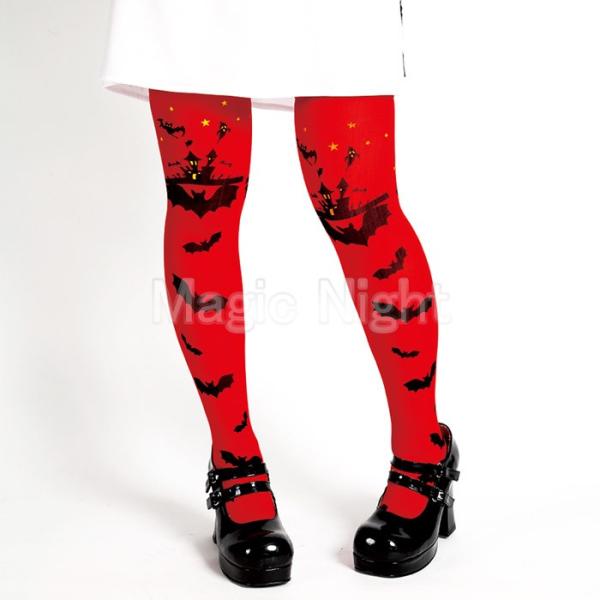 奉仕品 ニーハイ コウモリレッド 膝上ソックス ニーソックス 靴下 ハロウィン 仮装 コスプレ 衣装...
