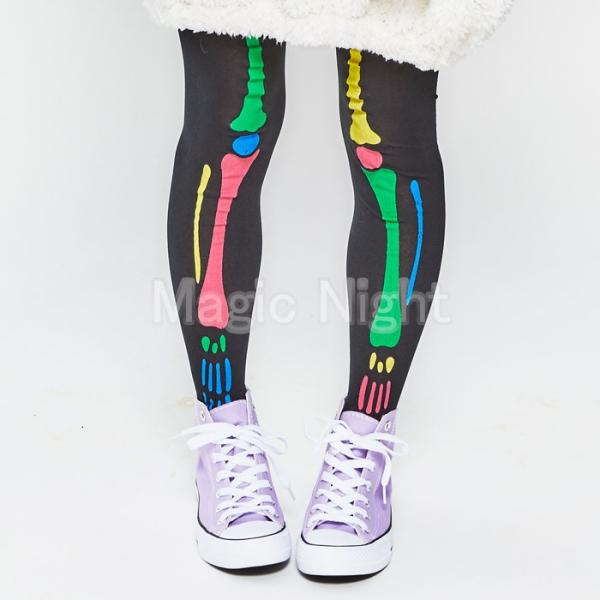 奉仕品 タイツ カラフルスカル ドクロ 骨 がいこつ 靴下 ハロウィン 仮装 コスプレ 衣装 M〜L...