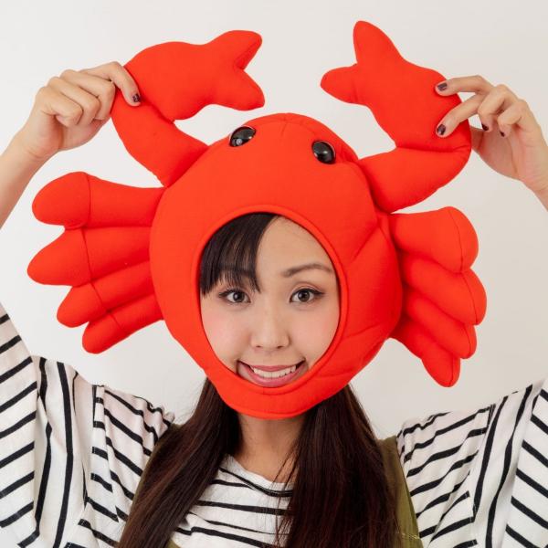 奉仕品 かにキャップ 蟹 カニ 被り物 かぶりもの 食べ物 マスク 帽子 ハロウィン 仮装 男女兼用...