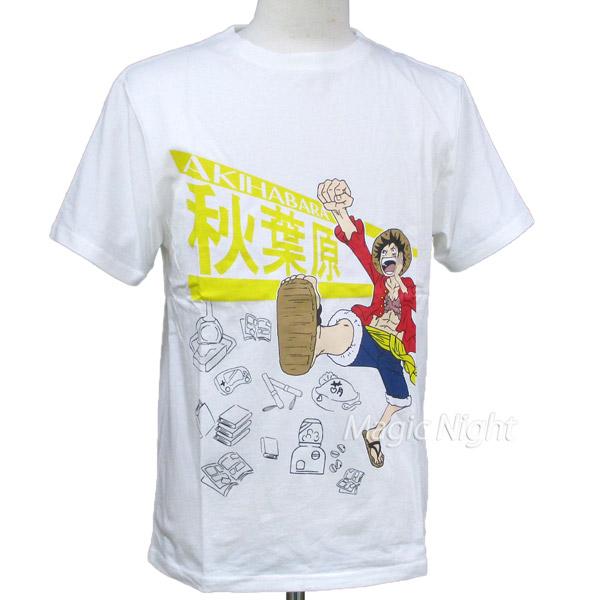 ONE PIECE ルフィ 秋葉原 Tシャツ メンズ 大人用 白 ホワイト