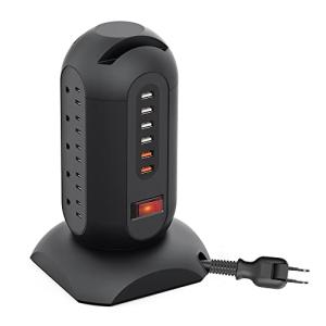 RAYSTIN 電源タップ タワー式 1500W 3層縦コンセント 15個AC口＋６USBポート 収納可能な電源コード（3M）スマホ固定用XXX 接地