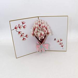 EVEマグノリアの花3Dポップアップグリーティングカードハッピーバースデー両親を送る友達を送るかわいい誕生日グリーティングカード三次元の紙の彫刻はがき｜mago8go8