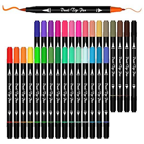 Shuttle Art 水彩毛筆 水性ペン 30色セット 筆ペン カラーペン ツインマーカー ふで・...