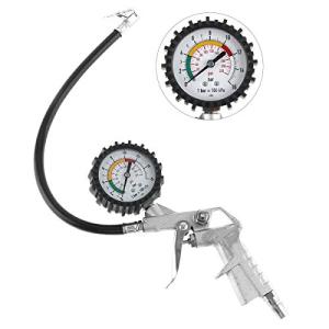 エア チェッカー タイヤ ゲージ 空気圧 自動車 バイク用 空気入れ メーター付き エアー コンプレッサーで使用可能 測定 加圧 減圧 タイヤ交換 最