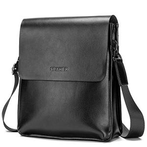 SPAHER 革レザー ショルダーバッグ メンズ 肩掛け カバン 斜めがけ 縦型ショルダーバッグ メッセンジャーバッグ iPad収納かばん 紳士 ビジ