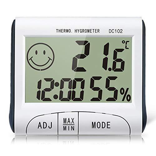 室内温度計湿度計 時計、温度、湿度のトリプル表示 卓上型デジタル温湿度計 マグネット・置き型 最高最...