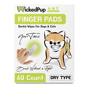 WICKEDPUP 犬用指サック歯みがきシート、60枚入、ドライタイプ | ペット用歯磨きフィンガーパッド、無味無臭 | 猫用乾式指歯ブラシ