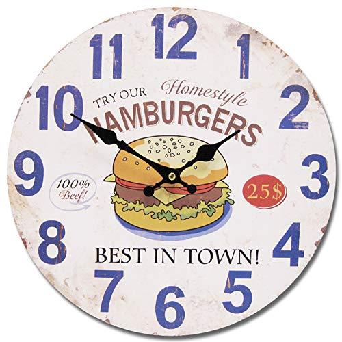 アメリカンウォールクロック 時計 34cm (ハンバーガー A111) 壁掛け時計 ダイナー カフェ...