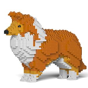 リアルな動物オブジェを作れる ブロックおもちゃ 美しい毛並みの シェットランド シープドッグ 25.6×8.8×高さ18.3cm ネジで固定する丈夫な｜mago8go8