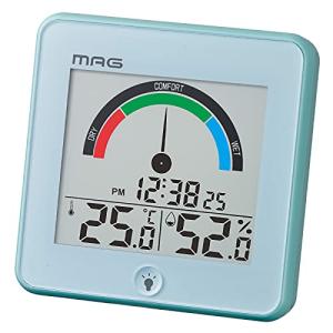 MAG(マグ) 温湿度計 デジタル インデクス 時計 環境目安表示 バックライト付き ブルー TH-104BU｜mago8go8
