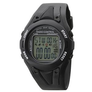 [クレファー] 腕時計 デジタル 電波 防水 多機能 ウレタンベルト メンズ ブラック