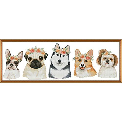 LovetheFamily かわいい犬 109×42cm DIY 手作り刺繍キット 正確な図柄印刷ク...