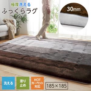 洗える 極厚 30mm ラグ 185×240 3畳 ブルー 防音 カーペット すべり