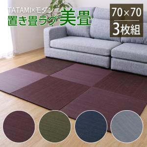 置き畳 い草 ラグ 美畳 70×70 3枚組 単品 イケヒコ 滑り止め 消臭 モダン お手入れ簡単 ユニット畳 無地 グリーン グレー ネイビー ワイン｜まごころ屋本店